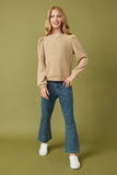 Girls Ribbed Knit Banded Detail Mock Neck Top Full Body