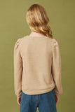 Girls Ribbed Knit Banded Detail Mock Neck Top Back