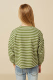 GY7528 Sage Girls Waffle Textured Striped Drop Shoulder T Shirt Back