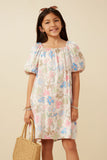 Floral Puff Sleeve Foiled Dress