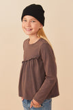 Girls Long Sleeve Asymmetric Hem Washed T Shirt Side