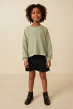 Girls Brushed Fuzzy Ribbed V Neck Knit Top Full Body