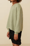 Girls Brushed Fuzzy Ribbed V Neck Knit Top Side