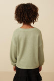 Girls Brushed Fuzzy Ribbed V Neck Knit Top Back