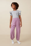 GY7568 Lavender Girls Soft Brushed Rib Cargo Pocket Joggers Full Body