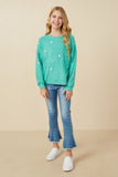 Girls Brushed Textured Floral Embroidered Sweatshirt Full Body