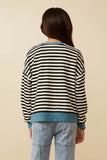 Girls Contrast Banded Detail Ribbed Stripe Top Back