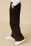 GY7600 Black Girls Washed Corduroy Wide Leg Cargo Pants Side