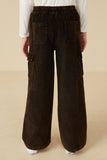 GY7600 Black Girls Washed Corduroy Wide Leg Cargo Pants Back