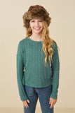 Girls Cable Knit Banded Knit Top Front