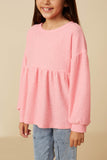 GY7608 Pink Girls Textured Brushed Rib Puff Sleeve Peplum Knit Top Detail