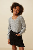 Girls Textured V Neck Speckled Rib Knit Top Front