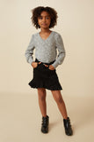 Girls Textured V Neck Speckled Rib Knit Top Full Body