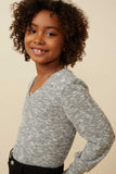 Girls Textured V Neck Speckled Rib Knit Top Side