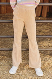 GY7613 Beige Girls Pleat Detail Pocketed Corduroy Pants Editorial