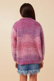 GY7643 Purple Girls Lurex Mix Statement Button Cropped Sweater Cardigan Back