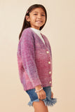 GY7643 Purple Girls Lurex Mix Statement Button Cropped Sweater Cardigan Side