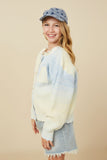 GY7648 Blue Girls Ombre Scallop Finish Statement Button Sweater Cardigan Side