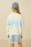 GY7648 Blue Girls Ombre Scallop Finish Statement Button Sweater Cardigan Back