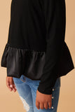 Girls Mix Media Long Sleeve Bubble Hem Peplum Top Detail