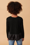 Girls Mix Media Long Sleeve Bubble Hem Peplum Top Back