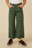 Girls Retro Floral Straight Leg Denim Pants Front