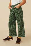 Girls Retro Floral Straight Leg Denim Pants Side