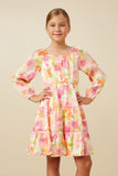 Lurex Floral Square Neck Peasant Sleeve Dress