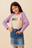 Merci Applique Brushed Color Block Raglan Top