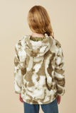 GY7690 Green Girls Camo Print Plush Hooded Jacket Back