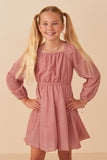 Girls Sparkle Foil Puff Sleeve Dress Pose