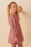 Girls Sparkle Foil Puff Sleeve Dress Side