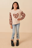 Girls Botanical Contrast Heart Patch French Terry Knit Top Full Body