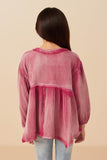 Girls Washed Raw Edge Puff Sleeve Peplum Top Back