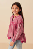 Girls Washed Raw Edge Puff Sleeve Peplum Top Side