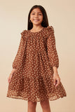 GY7770 Brown Girls Floral Chiffon Ruffle Dress Front