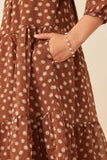 GY7770 Brown Girls Floral Chiffon Ruffle Dress Detail 2