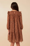 GY7770 Brown Girls Floral Chiffon Ruffle Dress Back