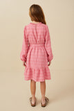 Girls Textured Long Sleeve Belted Knit Dress Back