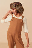 Girls Brushed Rib Path Pocket Wide Leg Overalls Pose 2