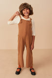 Girls Brushed Rib Path Pocket Wide Leg Overalls Full Body