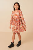 GY7800 Rust Girls Ditsy Floral V Neck Long Sleeve Dress Full Body