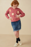 Girls Handmade Crochet Floral Detail Brushed Ribbed Knit Top Full Body