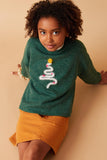 Handknit Pop Up Christmas Tree Marled Ribbed Knit Top