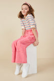 GY7814 PINK Girls Washed Cargo Pocket Detail Wide Leg Knit Pants Pose