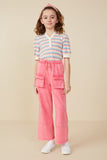 GY7814 PINK Girls Washed Cargo Pocket Detail Wide Leg Knit Pants Full Body