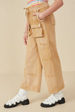 GY7814 Taupe Girls Washed Cargo Pocket Detail Wide Leg Knit Pants Side