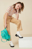 GY7814 Taupe Girls Washed Cargo Pocket Detail Wide Leg Knit Pants Pose