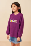 Girls Handknit Pop Up Dream Verbiage Ribbed Knit Top Side