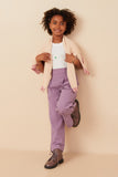 GY7867 Lavender Girls Smock Waist Detailed Pleated Wide Leg Pants Full Body